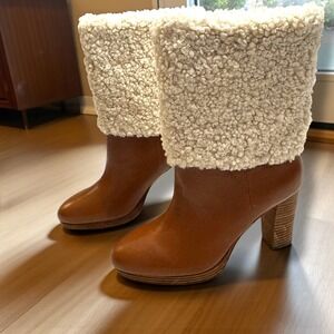 Charles David Nella Brown Vegan Leather Shearling Lined Heeled Boots‎ Size 8M